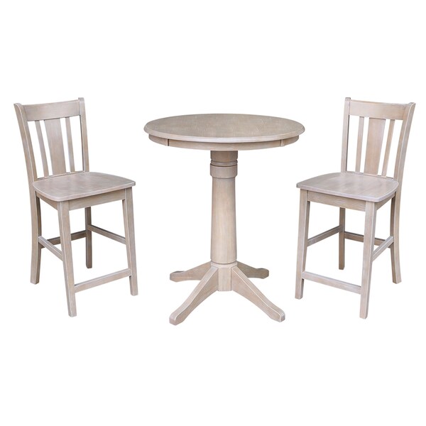 International Concepts Round 30 in Rd Ped Gathering Ht Table, 2 San Remo Counter Ht Stools, Gray Taupe, 30 in W, 30 in L K09-30RT-27B-6B-S102-2 - main